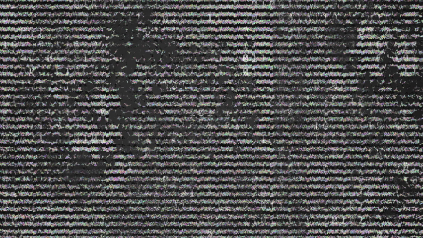 Animation of flashing lines of static and visual interference moving on a screen in black and white and colour. Visual transmission interference concept digitally generated image