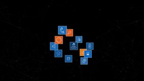 Animation of digital interface online icons and moving circles and dots on black background. Global online network communication interface concept digitally generated image. - Powered by Shutterstock - Get 15% off with code: PIKWIZARD15