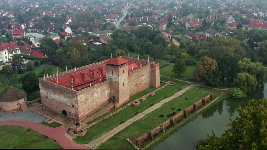 Medival historical gothic castle in Gyula city Hungary.  Built in 14-15th century. A part of Hungarian history. This is monument nowdays. 4k footage