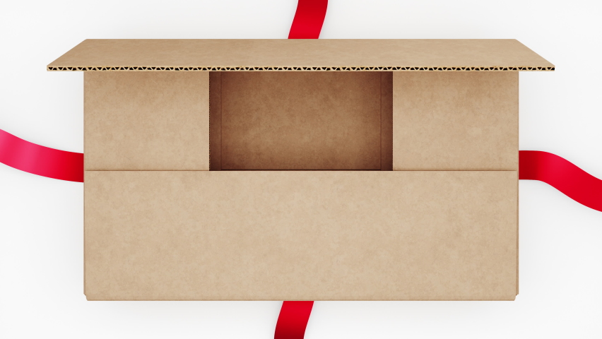 Beautiful Cardboard Box with Ribbons and Big Bow Opening. Unpacking Carton Gift Box 3d Animation with Green Screen Alpha and Mask. Untying Decorative Knot. 4k UHD 3840x2160. | Shutterstock HD Video #1060553983