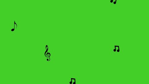 Musical note streaming up in melody. Green screen, 4K