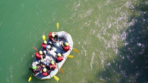 Group of people on a rafting trip in an rubber dinghy. Grand Canyon du Verdon, France