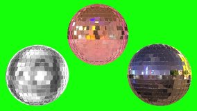 3 different styles of mirror balls, concept of night club, disco music ,dance and party.Green screen chroma key background. Retro vintage 3d model. 4k animation. - Powered by Shutterstock - Get 15% off with code: PIKWIZARD15
