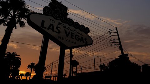 Famous Billboard at Las Vegas entrance,Time Lapse at Sunrise with Colorful Clouds, Nevada USA