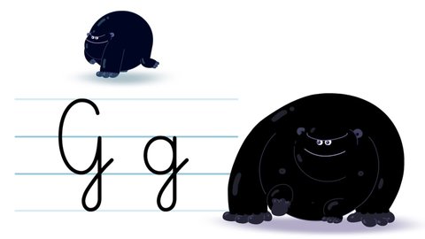G letter writing like gorilla cartoon animation. A part of the alphabet serie. Handwriting educational style for children. Good for education movies, presentation, learning alphabet, etc...