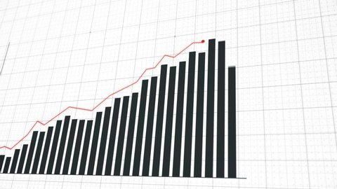 Digital black bar chart with red line growing business concept. Clean Hi-tech style technology chart with a grid. Camera movement with depth of field. 4K resolution animation.