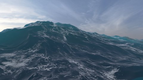 Ocean waves during storm with animation waving of waterline. Seamless loop animation.