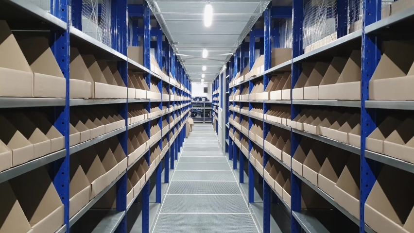 empty shelves warehouse universal online store Stok Videosu (%100