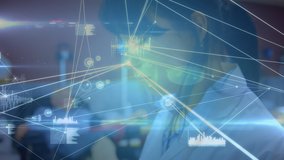 Animation of medical data processing and network of connections over female doctor using her digital tablet at the hospital. Global medicine healthcare concept digital composite. - Powered by Shutterstock - Get 15% off with code: PIKWIZARD15