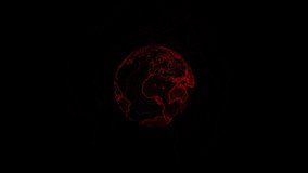 animated 3d digital red earth spinning on black background. object for your project. 4k video