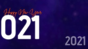 2021 Happy New Year 2021 glitch effect blue background. Happy New Year celebration fireworks concept HD video.