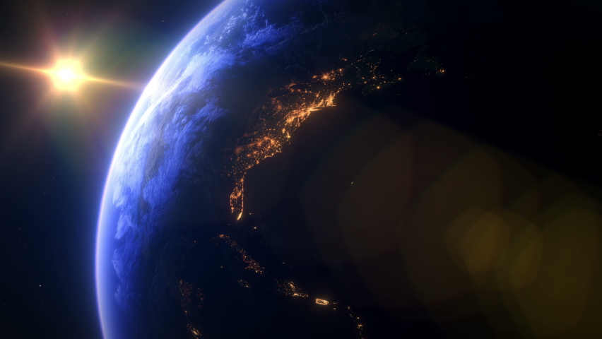 Slow Sunset Overt The North America. The Earth Seen From Space. The North American City Lights.	
 | Shutterstock HD Video #1060617556