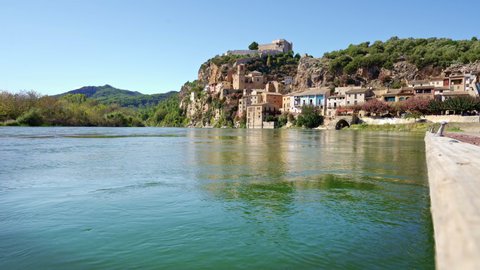 the Ebro River and the old town of Miravet and the Templar castle, Tarragona province in Spain.