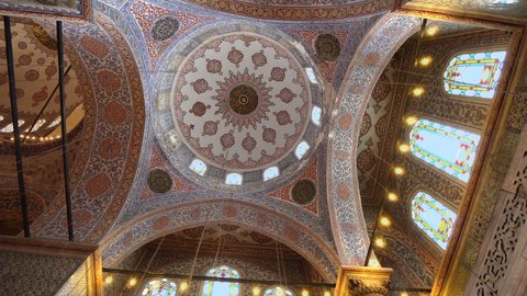 Istanbul, Turkey - 15 May, 2020: Interior of the Sultanahmet Mosque (Blue Mosque) in Istanbul, Turkey