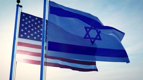 United states of america and Israel flags showing close relationship between countries. Government alliance and close political cooperation.