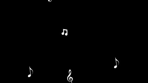 Musical Notes Flying on black background. Alpha Channel