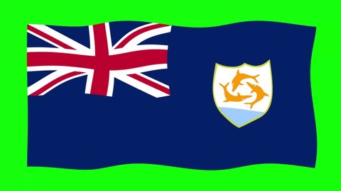 Anguilla Flag Waving and Flutter Green Screen Background Animation  