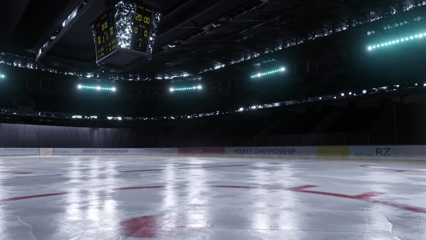 Empty hockey arena 3d video render. . High quality 4k footage