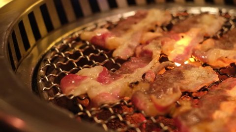 Japanese-style bbq Yakiniku with Wagyu beef sliced.