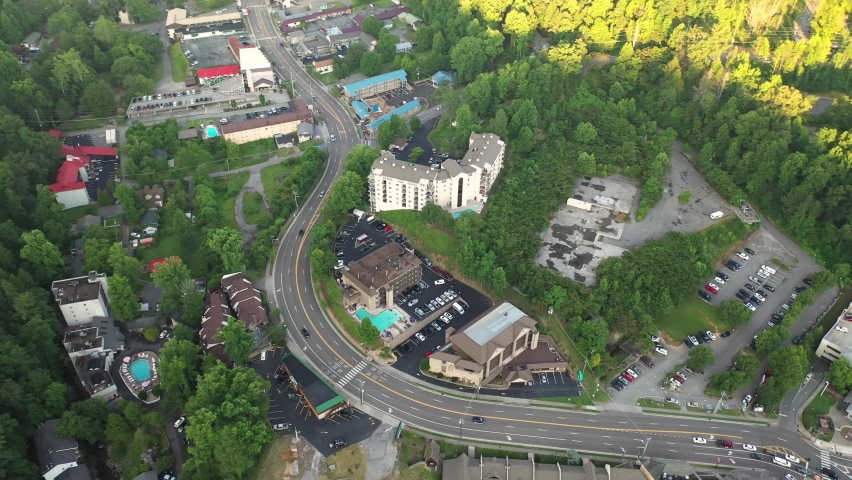 Aerial View of Gatlinburg City Tennessee USA, Getaway to Great Smoky Mountains National Park