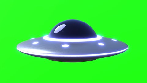 UFO Flying Saucer spaceship isolated on green screen chroma key - Seamless 3d animation loop video with Alien Aircraft in 4K.