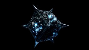 Demonic Cube VJ Loop - is a motion graphics clip featuring rotating metallic spiky metal cube with glowing demon head. This video is perfect for VJ thematic sets, metal and gothic festivals, Halloween
