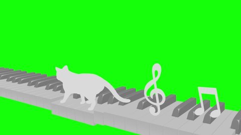 Cat silhouette Piano note walk loop pattern C