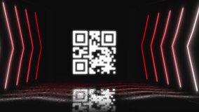 Animation of glowing and flickering QR code with glowing colourful neon tunnel and shapes on changing background. Global interface technology identity concept digitally generated image. - Powered by Shutterstock - Get 15% off with code: PIKWIZARD15