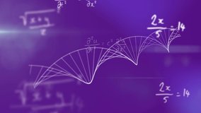 Animation of mathematical equations and spinning 3D DNA strand formed with white particles on purple background. Global medicine research science concept digitally generated image. - Powered by Shutterstock - Get 15% off with code: PIKWIZARD15