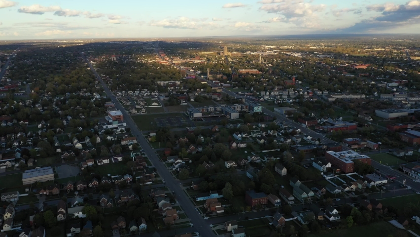 Buffalo New York City Skyline Fall Autumn Sunset Sunrise Aerial 4K