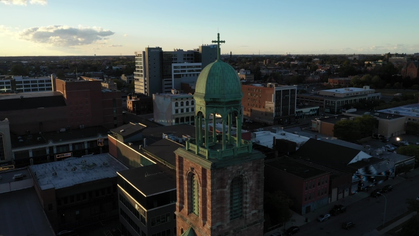 Buffalo New York City Skyline Fall Autumn Sunset Sunrise Aerial 4K