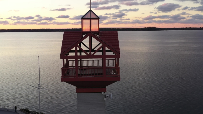 Lake Erie Pennsylvania Presque Isle State Park Bay Front City Skyline Fall Autumn Sunset Sunrise Aerial 4K