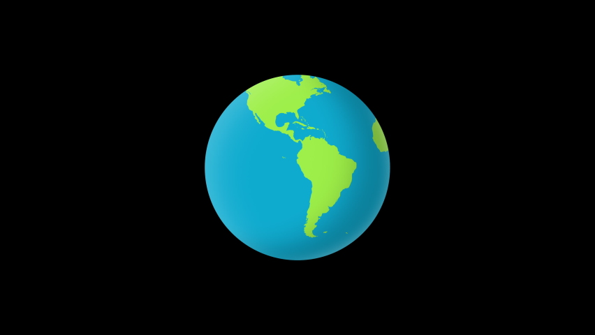 Flat design spinning Earth isolated on black. Animation of planet Earth. Flat design