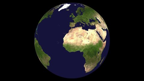 Planet earth rotates on a transparent background, 4k resolution with alpha channel. Seamless loop animation.