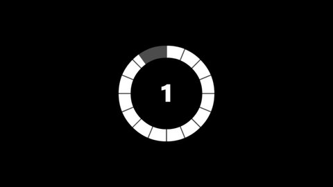 Digital countdown animation timer from 10 to 0 seconds with transparent background. Alpha Channel