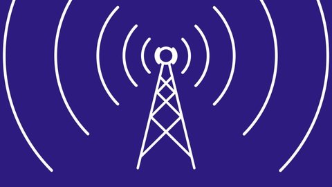 Wifi mobile signal tower vector sign video animation. Outline mobile communication icon isolated.