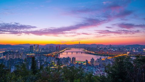 Zoom in Time lapse Landscape of Seoul city South Korea. And The beautiful sky at dawn before the sun rises.
