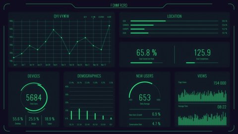 Futuristic user interface with HUD and infographic elements.animation Looped motion virtual technology background. Intelligent head-up display dashboard for business, games, motion design, web and app.