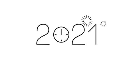 Happy New Year 2021 linear growing style animation on a trim pass. Self drawing animation of stylish new year greetings.