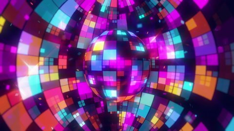 Disco Ball Screensaver seamless VJ loop animation for music broadcast TV, night clubs, music videos, LED screens and projectors, glamour and fashion events, jazz, pops, funky and disco party.