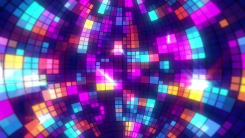 Inside Disco Ball GlittersRetro seamless VJ loop animation for music broadcast TV, night clubs, music videos, LED screens and projectors, glamour and fashion events, jazz, pops, funky and disco party.