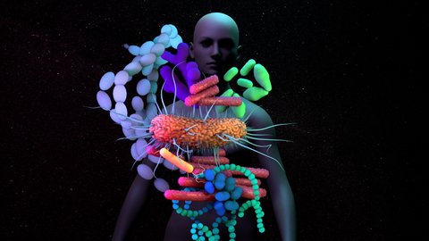 The human Microbiome, genetic material of all the microbes that live on and inside the human body. 4k animation