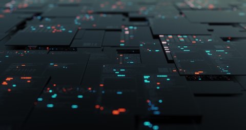 Abstract digital motion abstract matrix. Screen grid in cyber space environment. Scrolling programming code, security hacking, data flow stream displays. 3D render, 4K seamless loop