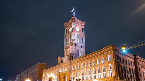 Hyperlapse Of Rotes Rathaus, Red City Hall, red brick building, Berlin-Mitte, Berlin, Germany