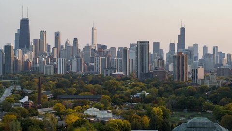 Aerial View of Downtown Chicago in Fall