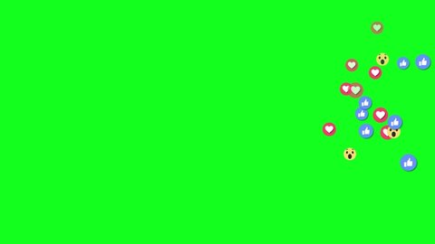 Social nets blue thumb up like and red heart Emoji, 4K 3D Black background and Green Screen Loop Animation. 