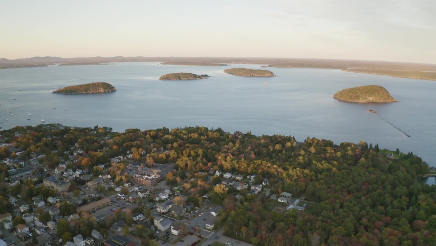 Bar Harbor, Maine at sunset - 4K Drone footage