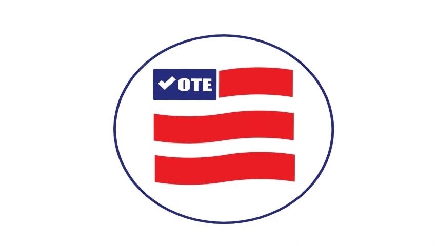 Vote logo. US American presidential election 2020. Vote word with checkmark symbol inside. Political election campaign logo. Applicable as part of badge design. Royalty-Free Stock Footage #1060753804