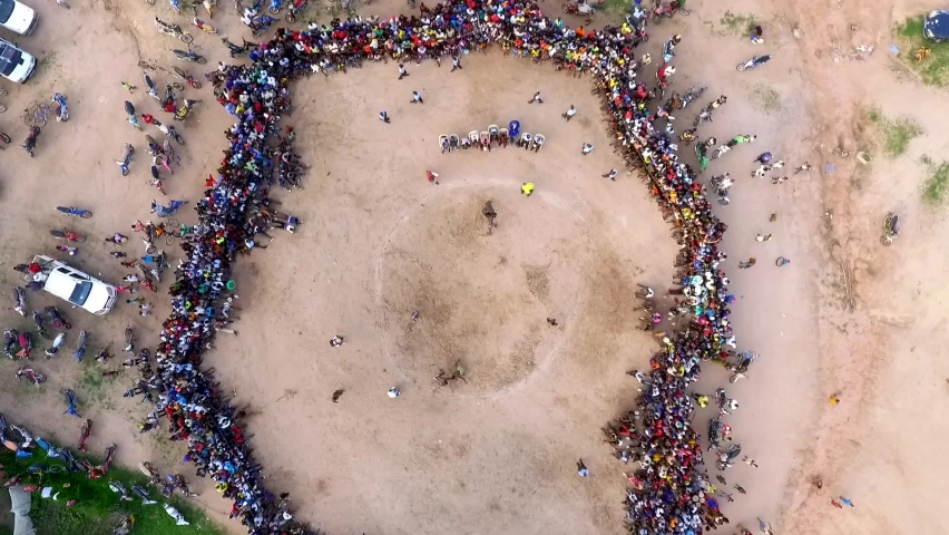 View aerial Traditional wrestling match in the south of Senegal
