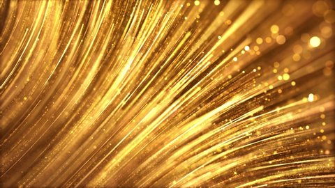 Luxurious golden particle stripes are constantly rising, shining particle light video, elegant particle line background. Oscar award ceremony, stage performance LED background.